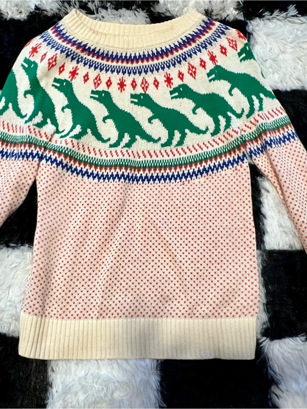 ModCloth Cream Sweater with Blue and Red Accents
